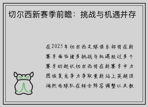 切尔西新赛季前瞻：挑战与机遇并存